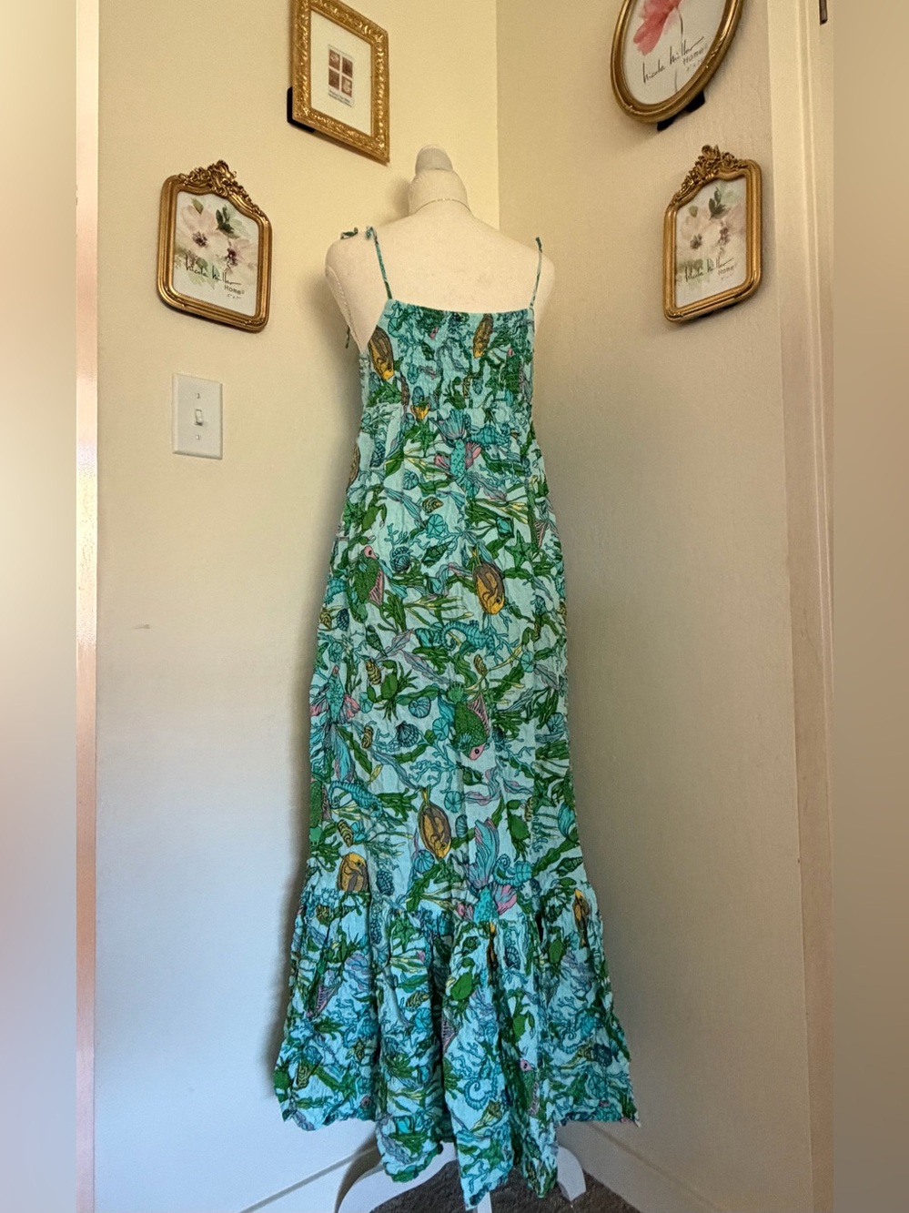 kate spade Green Floral Tie-Shoulder Maxi Dress with pockets - Picture 6 of 9